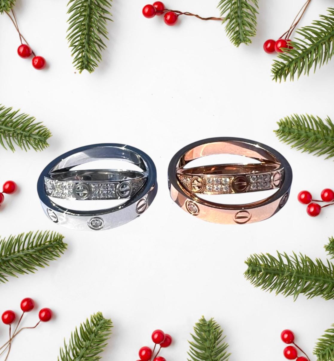 Double Stainless Steel Ring: Entwined Love Band, Hypoallergenic