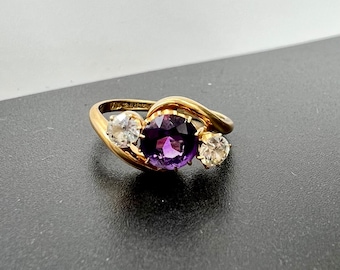 Vintage Amethyst and Diamond 18ct Crossover ring Size J