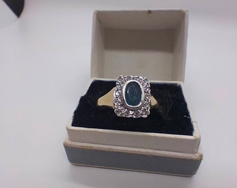 Vintage art Deco 9ct gold sapphire and diamond ring size l