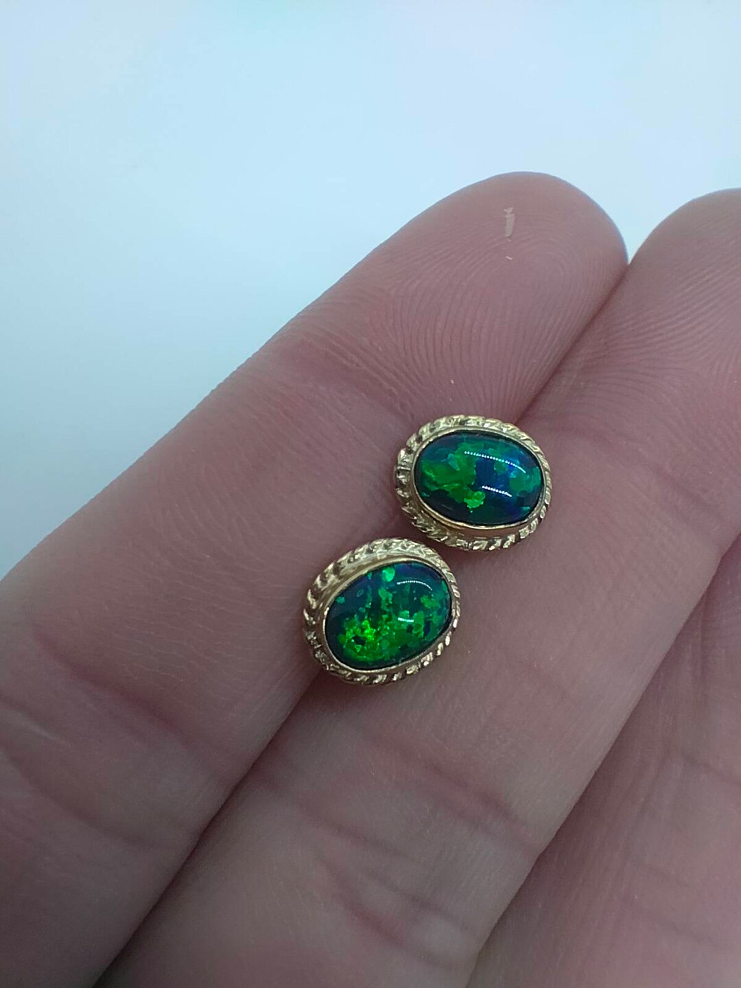 Orecchini A Bottone In Pietra Naturale Orecchini In Pietre Naturali - Placcati Oro 24k, Fatto A Mano, Forma Tonda 5 Mm, Vintage Orecchini Handmade Vintage - Foto 5