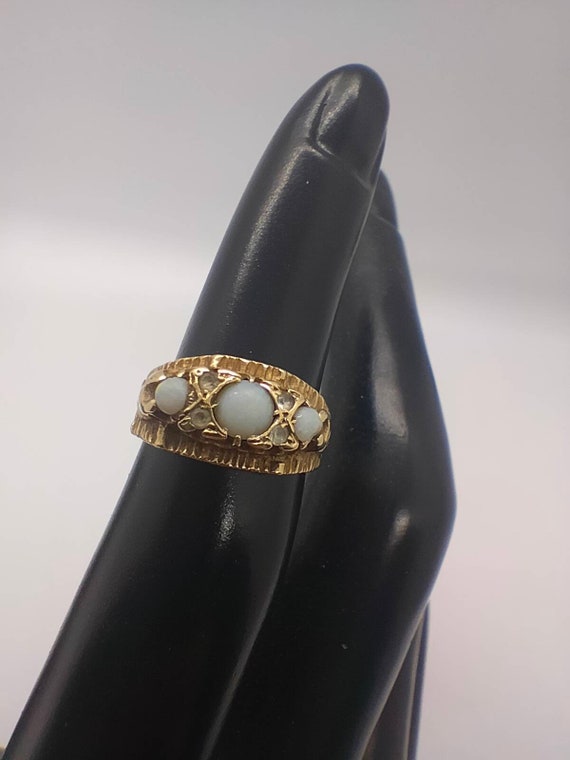 A vintage 9ct gold boat shaped opal and diamond s… - image 8