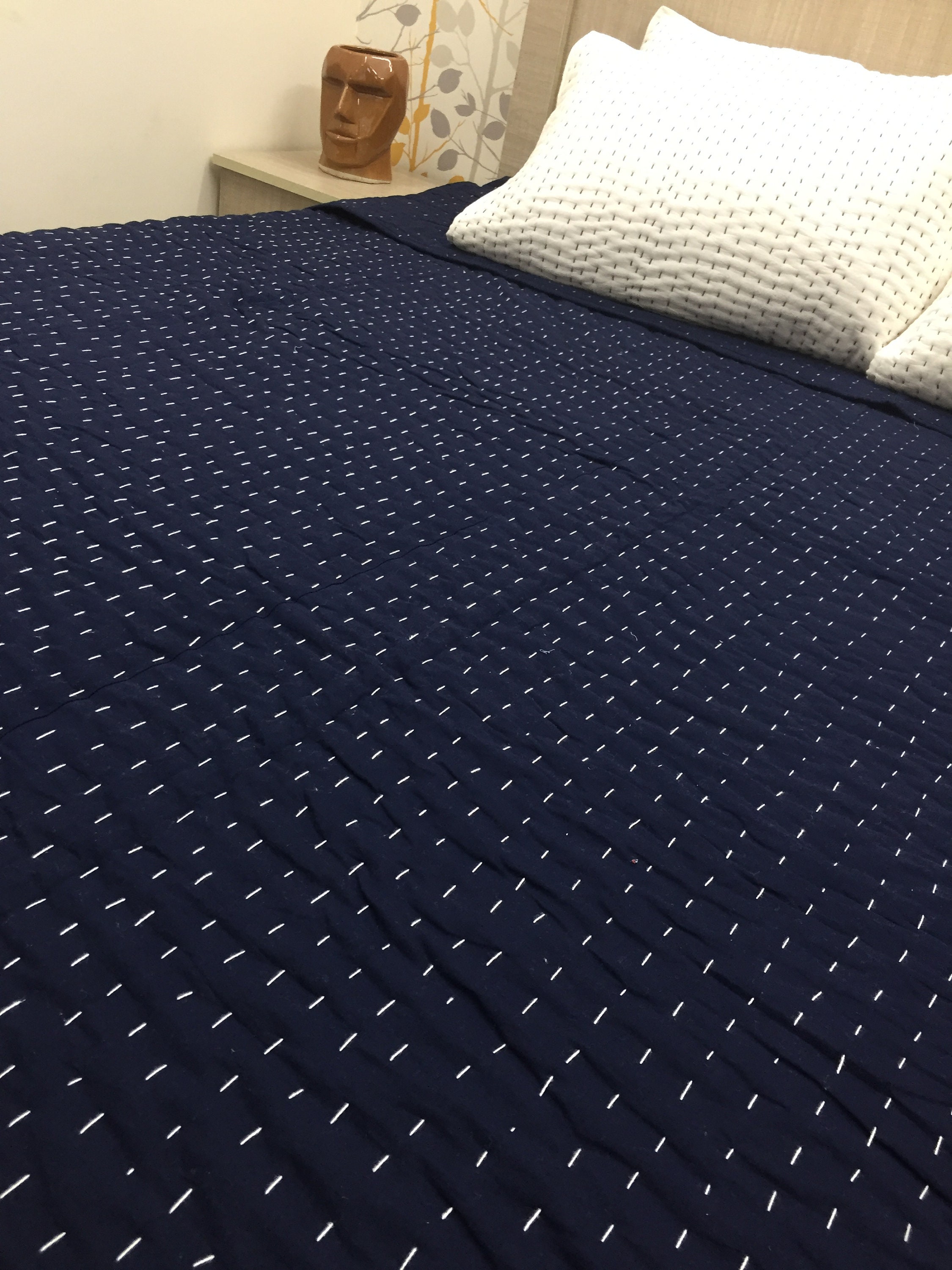 Navy Quilted Throw Etsy UK