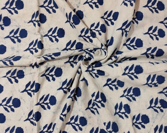 Tissu en coton bleu indigo à imprimé floral de 1 à 10 yards, tissu à coudre indien avec teinture végétale naturelle imprimé à la main, tissu imprimé RAJ # 155