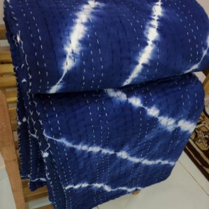 Shibori Quilt, Handstitched Cotton Tie-Dye Quilt, Cotton Kantha Quilt, Handmade Quilt, Lightweight Boho Bedding, Bohemian Style Kantha Quilt