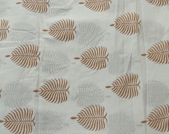 Tissu en coton imprimé feuilles par mètre, tissu de couture, tissu de courtepointe, tissu pour robe indienne, matériau pour robe pour femme, tissu imprimé par bloc RAJ #089