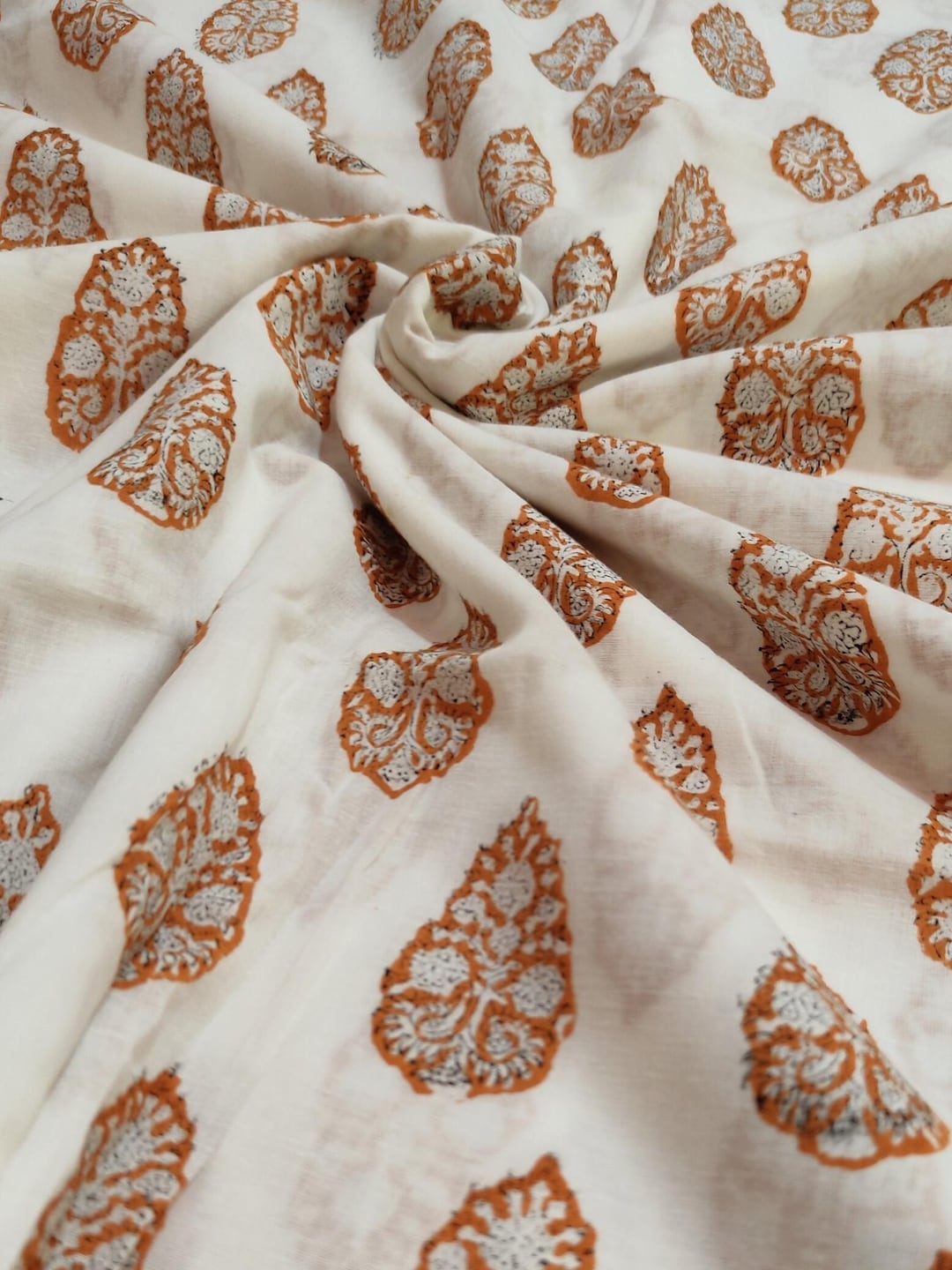 Rust Brown Boota Block Print Cotton Fabric, Indian Paisley Fabric ...