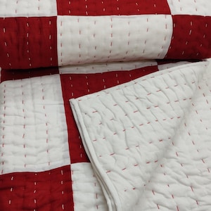 side view of this patchwork kantha quilt.