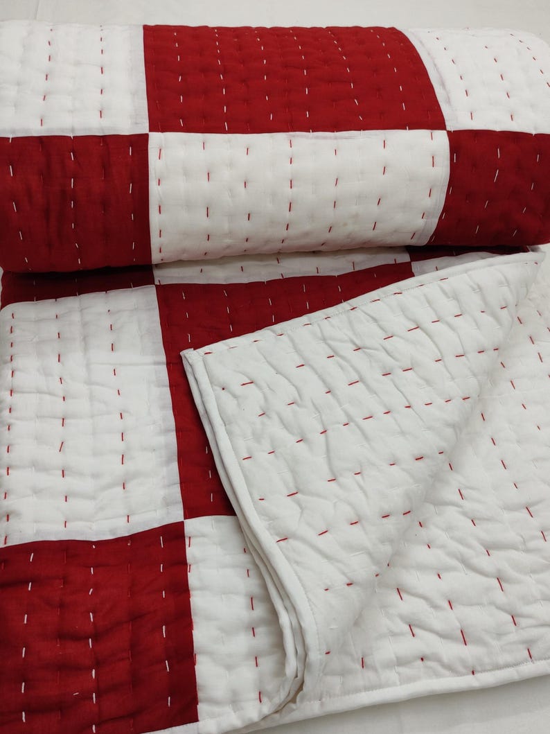 side view of this patchwork kantha quilt.