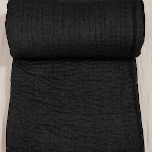 両面黒の手作りカンタキルト、ミニマルなコットンブランケット、インド風スローブランケット、キングサイズベッドスプレッド。