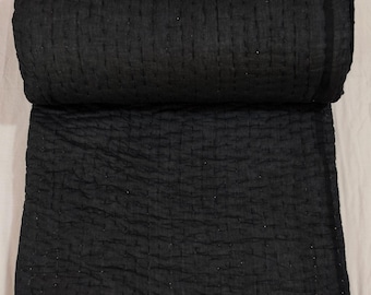 Edredón Kantha negro hecho a mano por ambos lados, manta minimalista de algodón, manta decorativa india, cubrecama tamaño king.