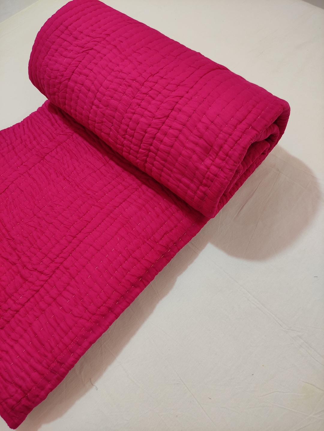 Both Side Hot Pink Quilt Natural Dye Handmade Coverlet Solid Etsy