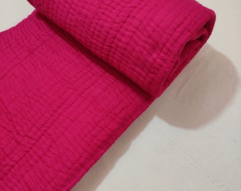 Édredon recto-verso rose fuchsia, couvre-lit fait main avec teinture naturelle, courtepointe rose foncé unie, courtepointe kantha, jeté, couverture kantha pur coton, RAJ#312