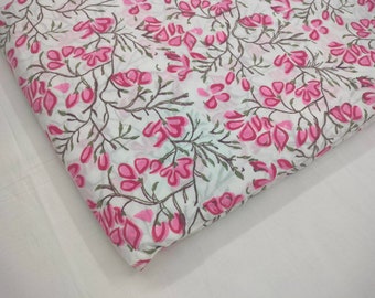 Tissu floral Jaal imprimé à la main 100 % pur coton indien, coton doux teint naturel, tissu matelassé pour robe pour femme, yards RAJ #271