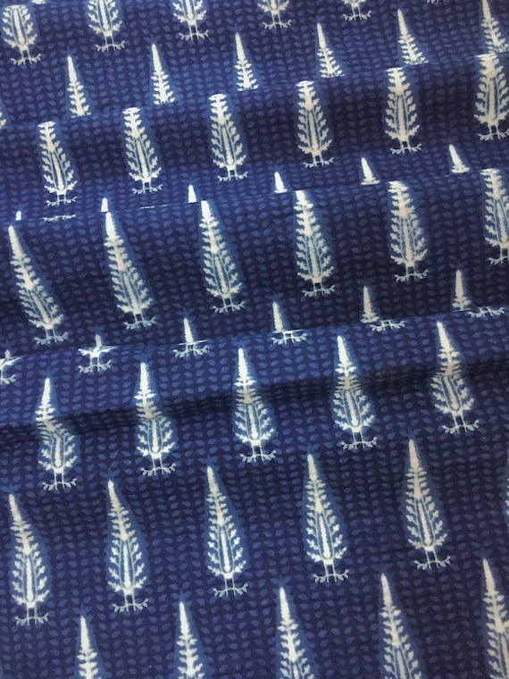 2pc Indigo blue handblock print cotton silk dress material – GoCoop