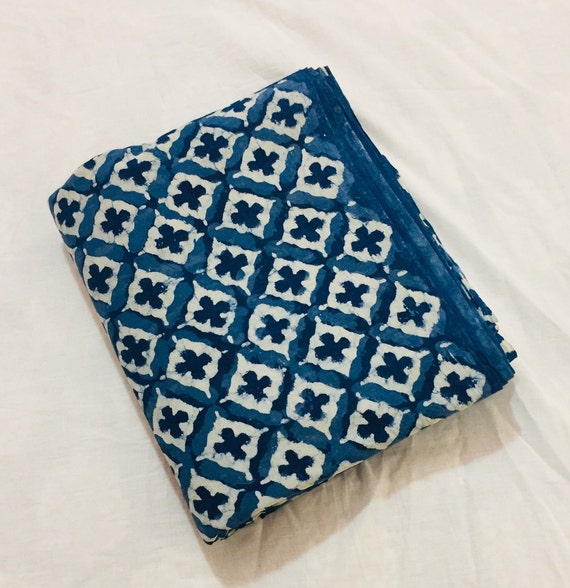 Indian Fabric Indigo Blue Prin 100% Cotton Fabric Yard Hand Block Print  fabric