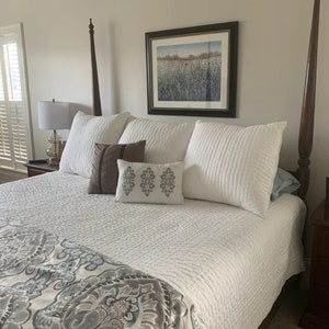Hand Stitched Solid Kantha Quilt, White Handmade Boho Bedding, Cotton Kantha Quilt, Bohemian Bedding, Bohemian Style Cotton Kantha Quilt.