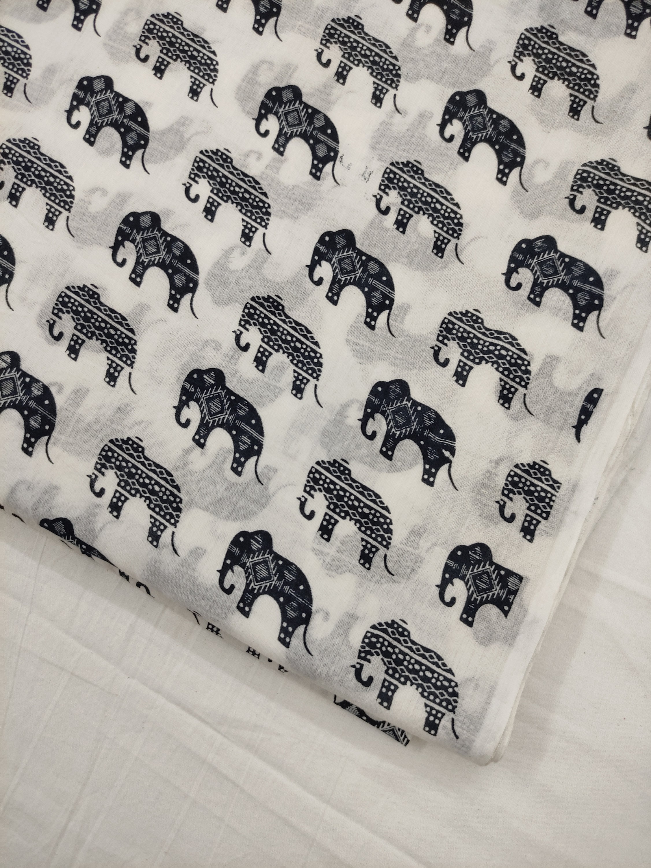 Cotton Elephant Print Fabric, Printed, White,Black at Rs 56/meter in Jaipur