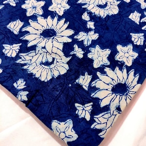 Handloom Cotton Fabric, Natural Dye,100% Pure Cotton Fabric by the yard, Printed Fabric, Lightweight, Soft & Breathable Material for Sewing
