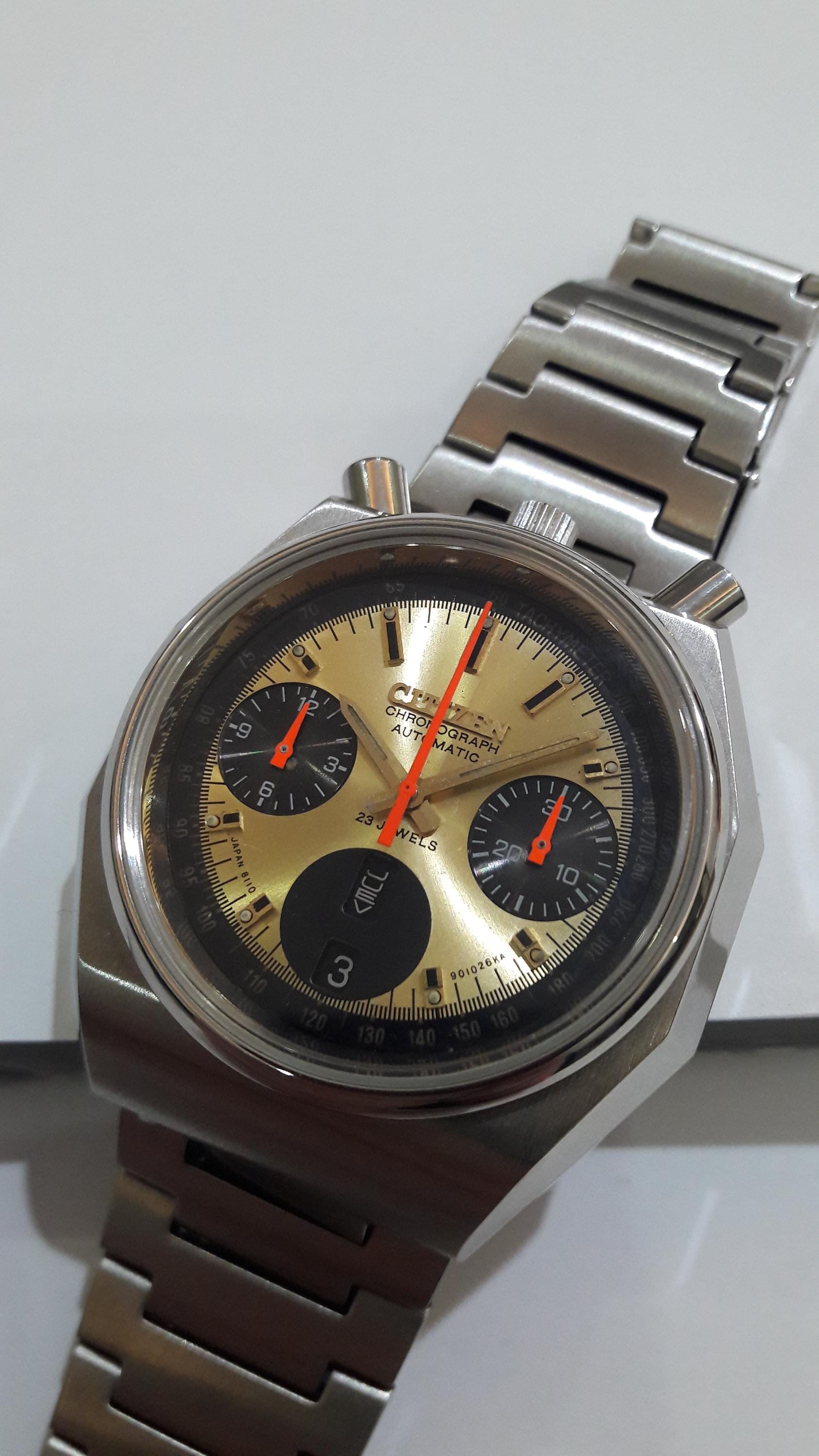 Citizen Bullhead Octagonal Panda Dial Gold Tone Dial Automatic