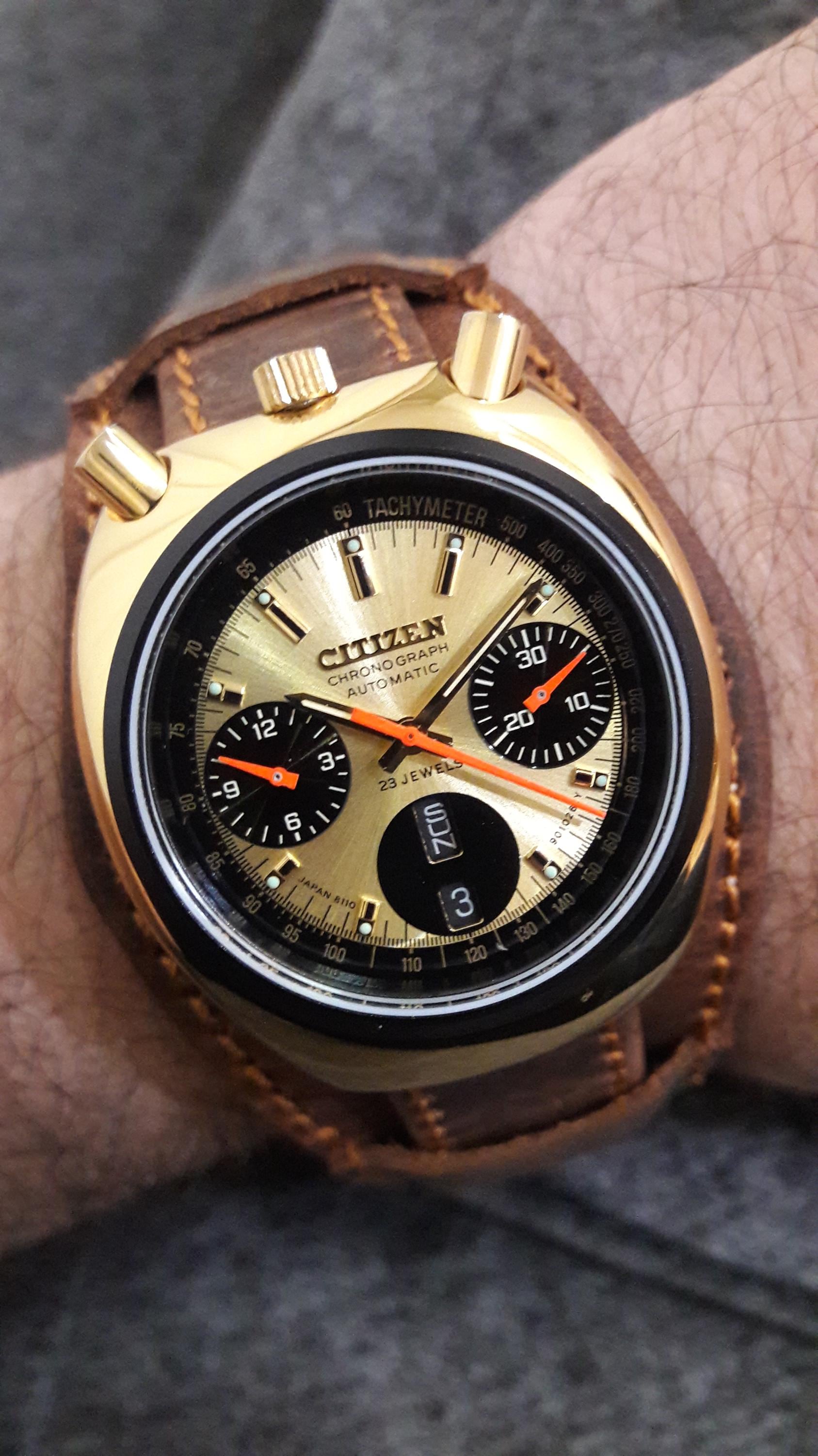 Citizen Bullhead Panda Gold Tone Dial Gold Plated Case Automatic