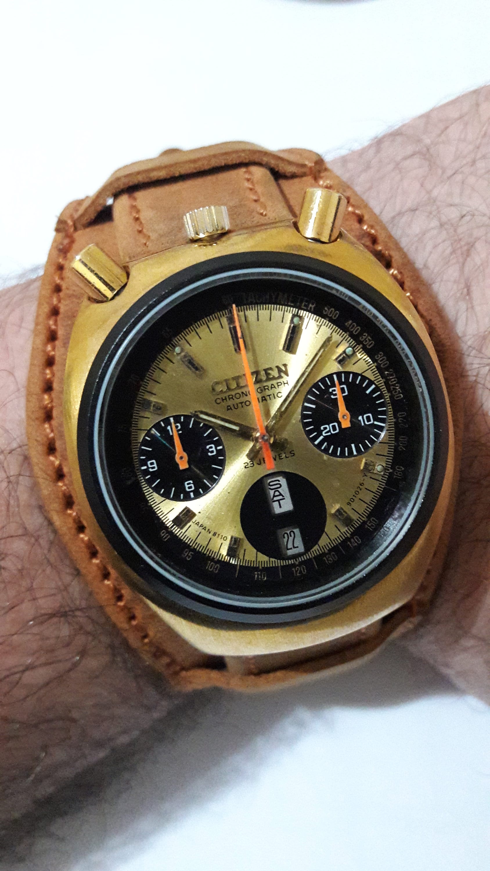 Citizen Bullhead Panda Gold Tone Dial Gold Plated Case 8110A Automatic Chronograph and Flyback 67 9020 Rare Vintage Original 1977 Watch Etsy India