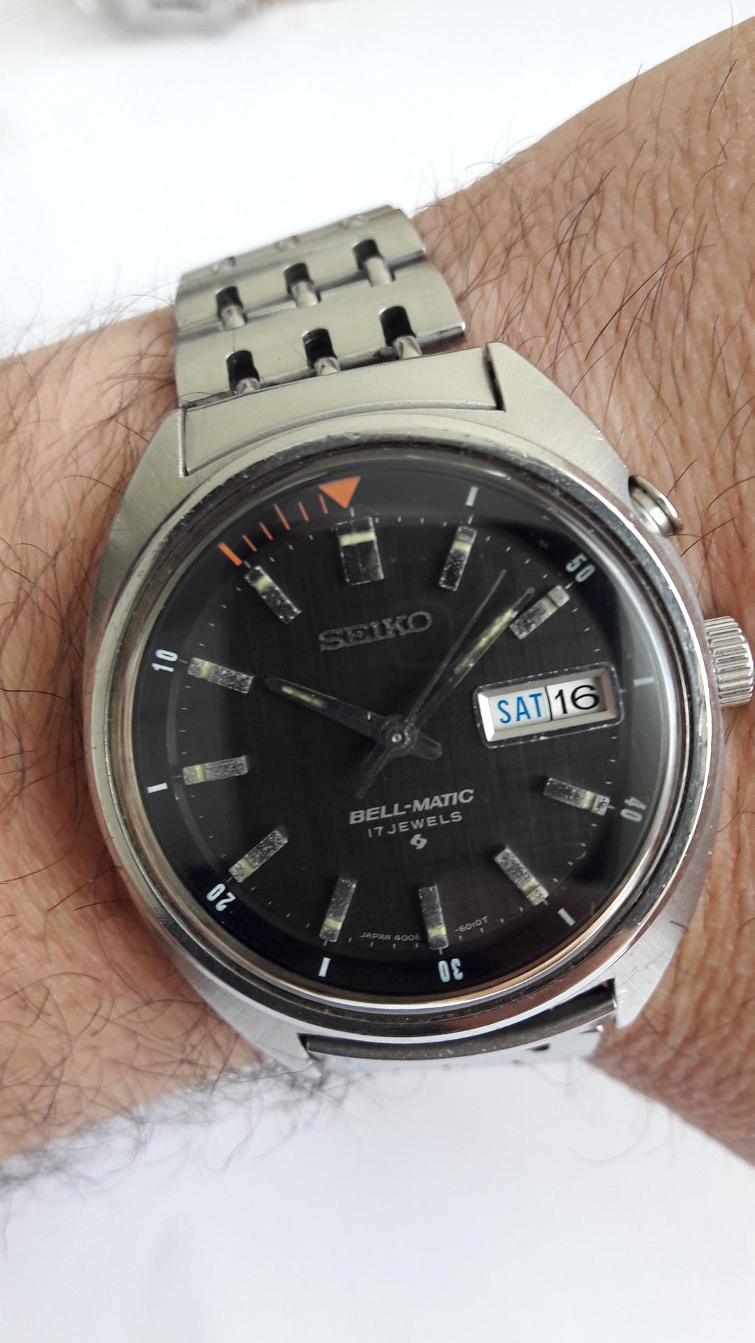 SEIKO Bell-Matic シルバー/ブラック レザーベルト ジャンク品 SOLD 1969 Seiko Bell-Matic - Birth Year Watches