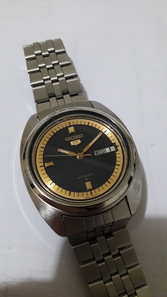 Seiko 5 Automatic Black and Gold Tone Dial 7009 8081 Full Original 1980 Model Rare Vintage Watch Etsy