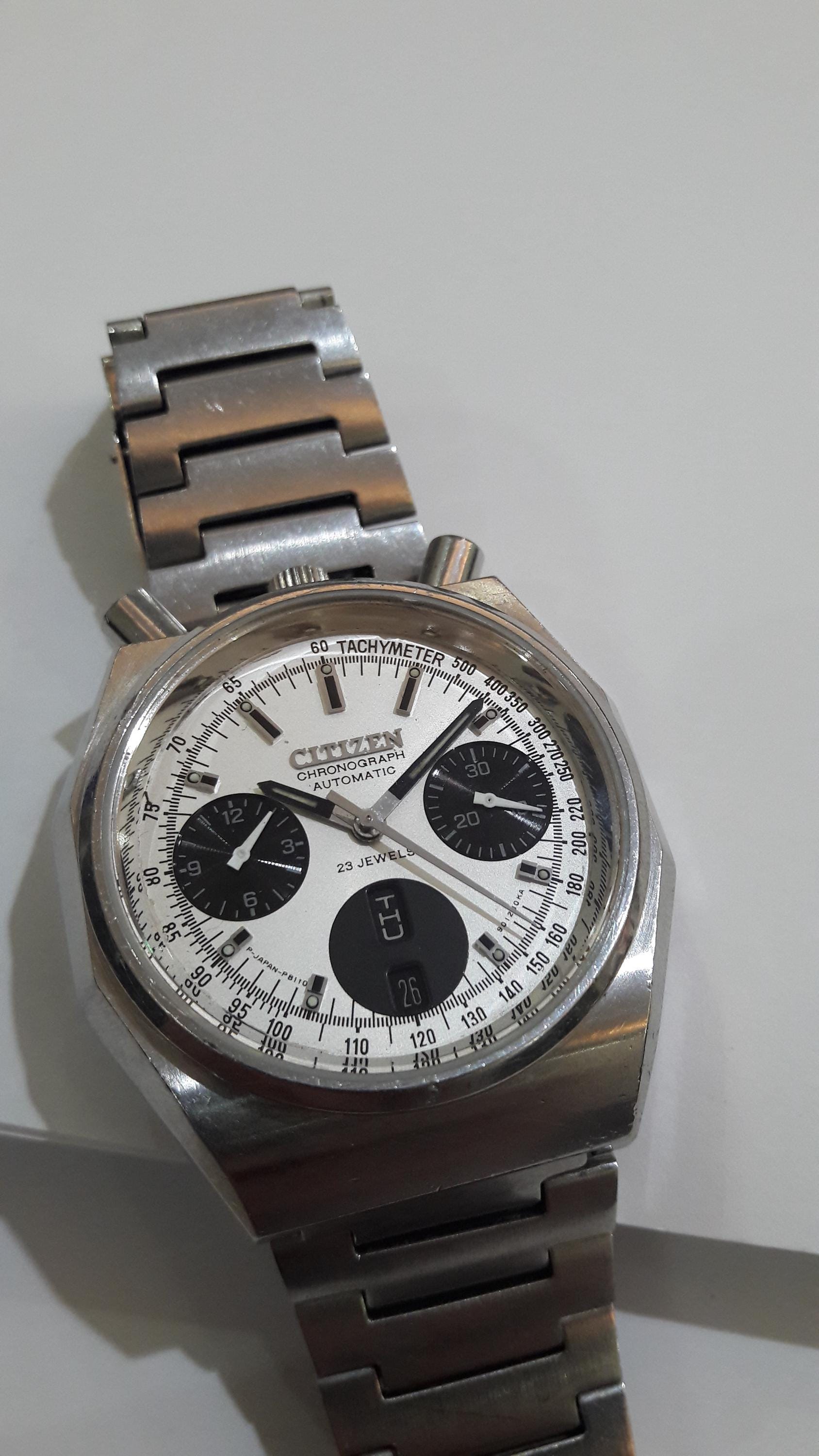 Citizen Bullhead Octagonal Panda Dial Automatic Chronograph and
