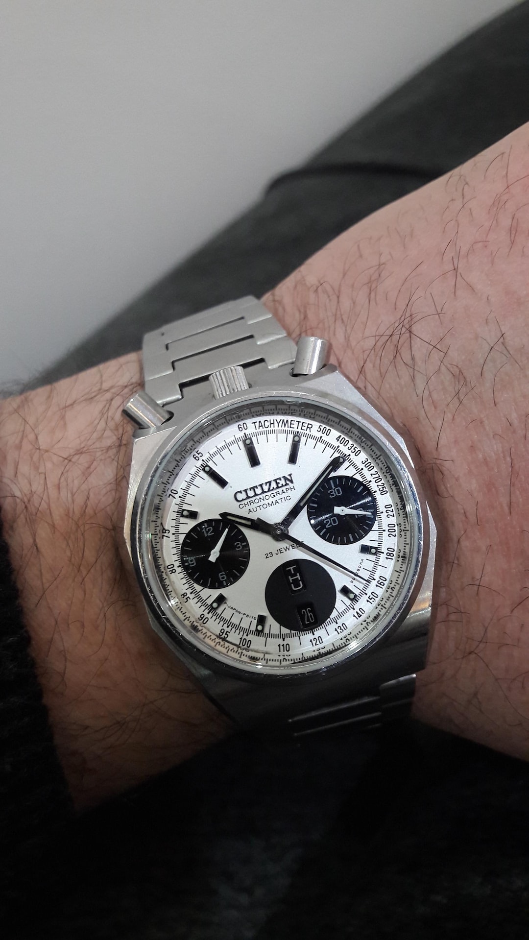 Citizen Bullhead Octagonal Panda Dial Automatic Chronograph and