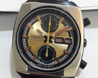 Citizen Bullhead Octagonal Gold Tone Panda Dial Automatic