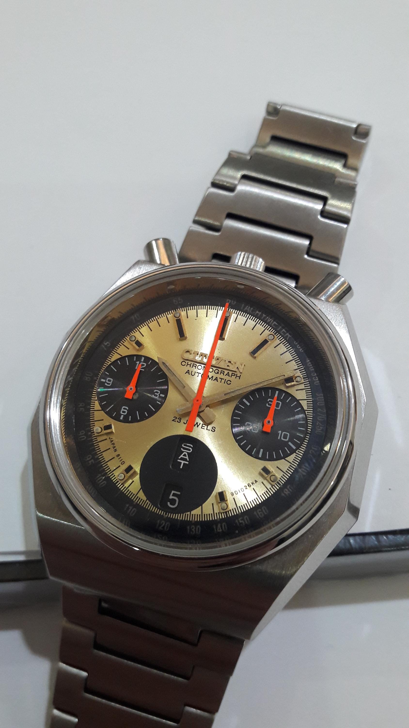 Citizen Bullhead Octagonal Panda Dial Gold Tone Dial Automatic