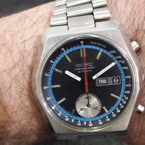 Vintage Seiko 6139-7080 hexagon automatic chronograph rare vintage original 1977 model watch image 3