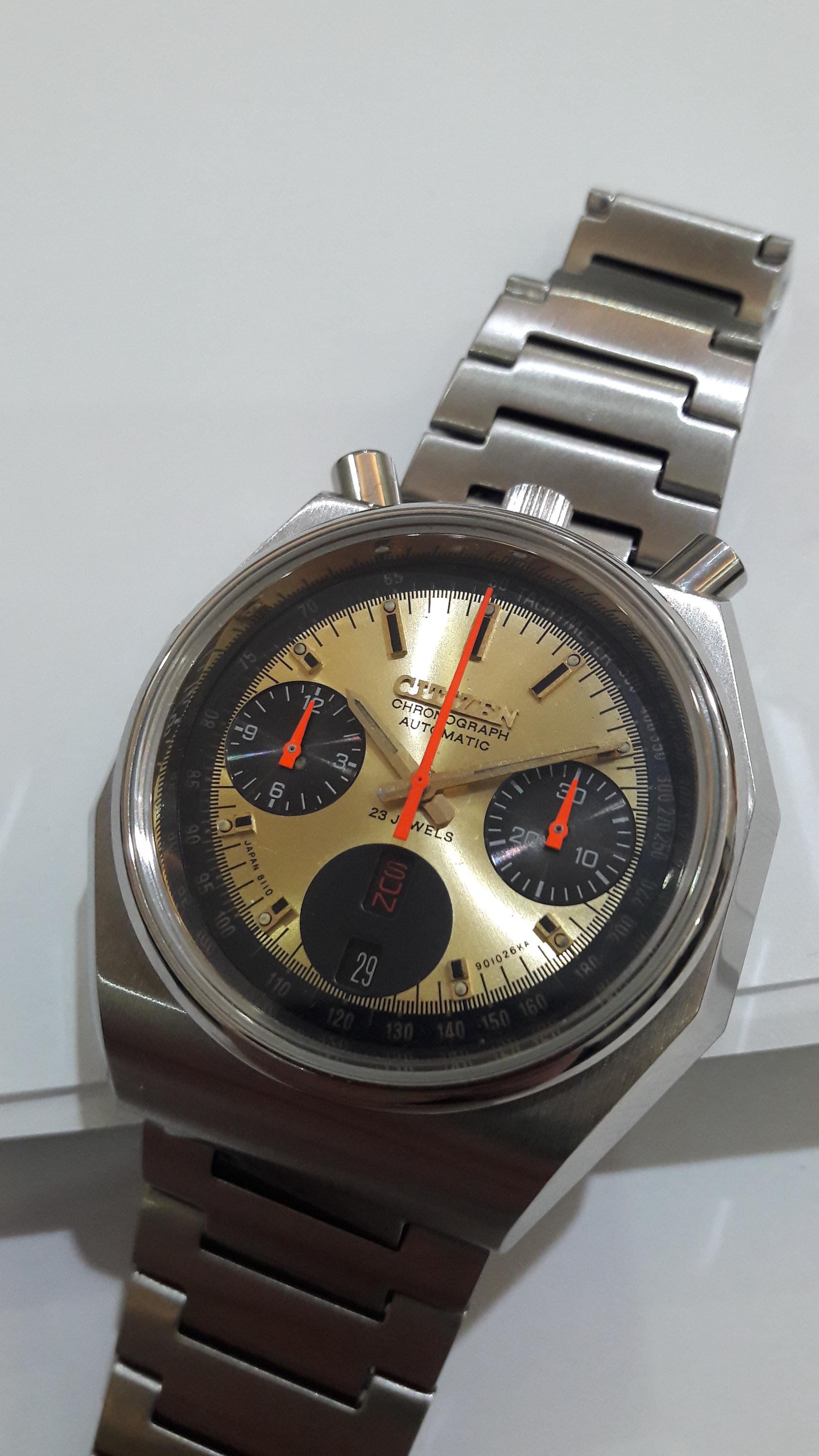 Citizen Bullhead Octagonal Panda Dial Gold Tone Dial Automatic