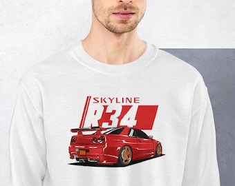 Skyline R34 GT-R JDM Long Sleeve Hoodie | Nissan Skyline R34 Sweater | Fast and Furious R34 Skyline | JDM Skyline R34 Gift Unisex Sweatshirt