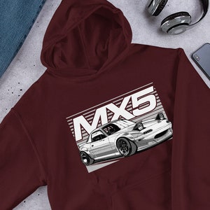 Mazda MX-5 | Miata Hoodie | MX5 NA Red Mk1 Roadster JDM White Hoodie Prezent Unisex | Mx5 Hoodie | Prezent dla Niego