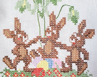 Vintage Easter blanket new tablecloth Easter middle blanket small blanket cotton Seventies, hand embroidered, cross stitch, unused, like new!