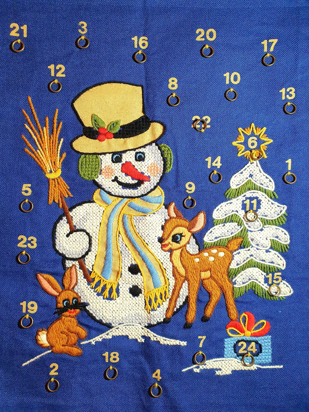 Vintage Advent Calendar Wall Hanging Snowman Bambi With Rings vintage-advent-calendar-wall-hanging-snowman-bambi-with-rings