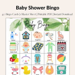 Baby Shower Spiele | Druckbare Babyparty Themen Spiele | 40 verschiedene Bingo Sheets & Master Sheet | Sofortiger PDF Download