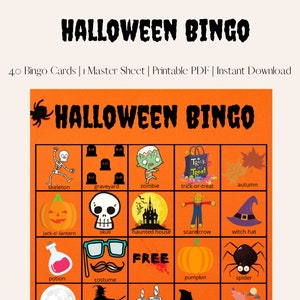 Halloween Party Games | Printable Halloween Game - Bingo | 40 Different Bingo Sheets & Master Sheet | Instant PDF Download