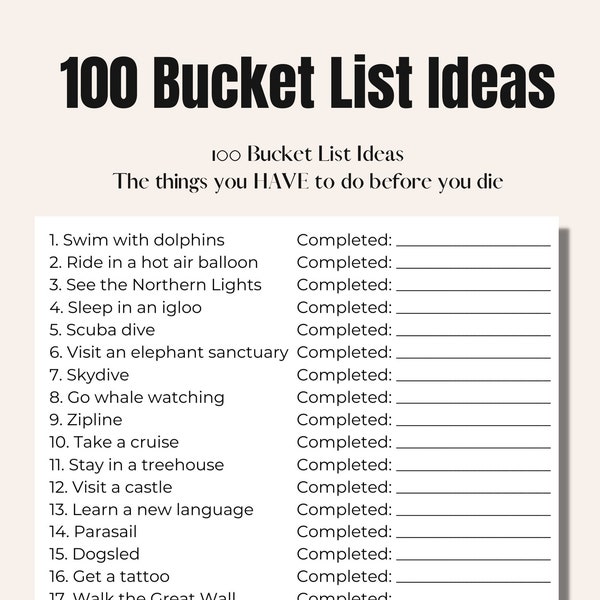100 idées de listes de seaux | Idées de liste de seaux de voyage | 100 choses à faire avant de mourir