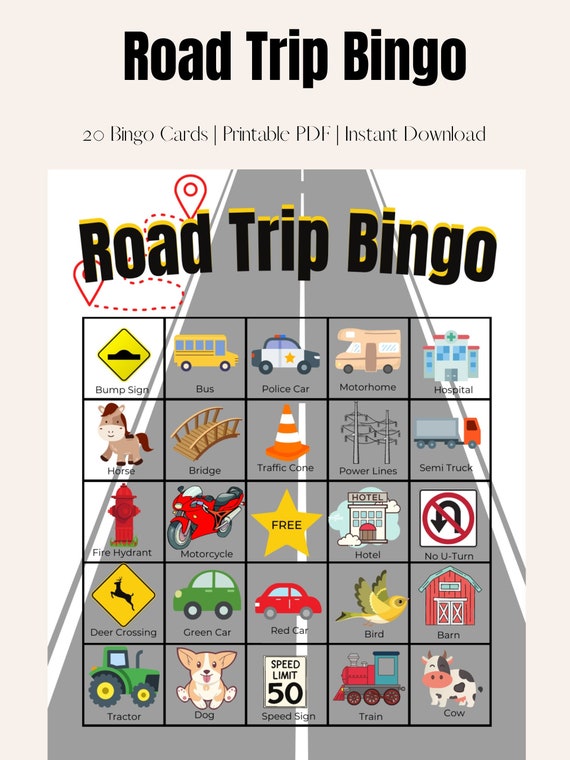 Road Trip Bingo Road Trip Games for Kids & Families 20 Unique Cards  Vacation Games 