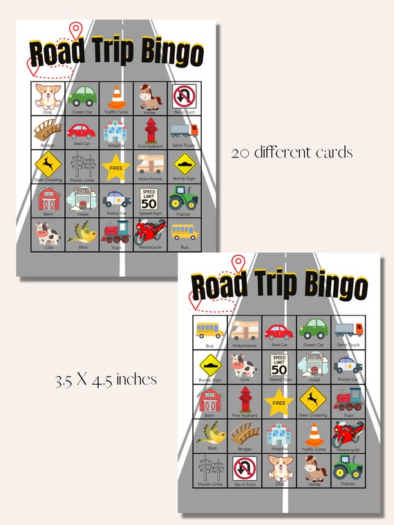 Road Trip Bingo, Games for the Car, Road Trip Games, Bingo Cards💜