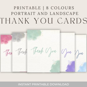 Tarjetas de agradecimiento de descarga digital: gratitud instantánea en 8 colores, opciones de paisaje y retrato