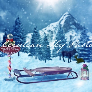 North Pole Sled, snow, Christmas, reindeer