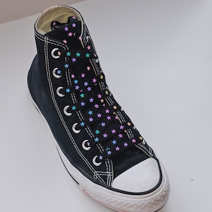 Reflective Multicolour Star Printed Shoelaces, Polyester Flat Sneaker Laces