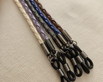 Braided Glasses Holder, Vegan Leather Glasses Strap, Sunglass Rope Chain, Rustic Cord Eyeglass Lanyard, Eyeglass Chains, Eyeglass Necklace
