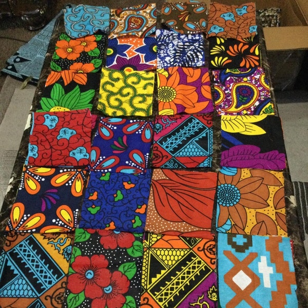 Assorted African prints small pieces/ 36 different fabrics variety pack for quilting.