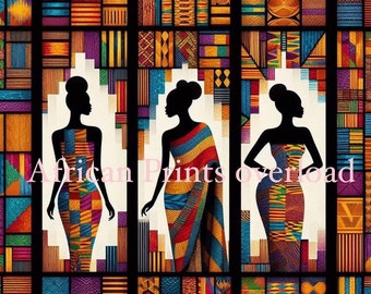 Tissu kente pour la fête des mères/Femmes africaines silhouette - Célébrez la culture et l'élégance/Grand panneau.