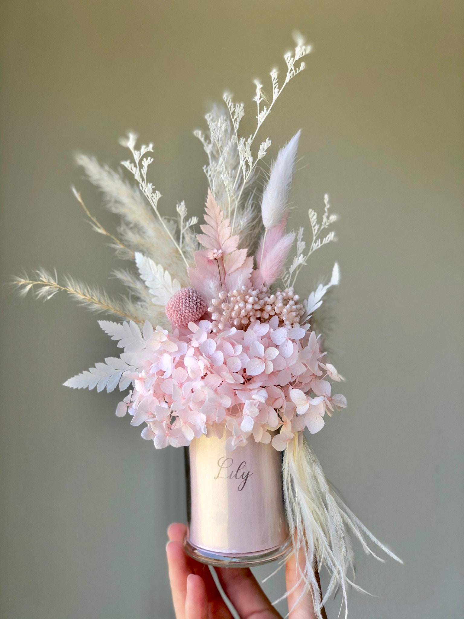 Personalised Pink Dried Preserved Flowers as Mini Everlasting -  Norway