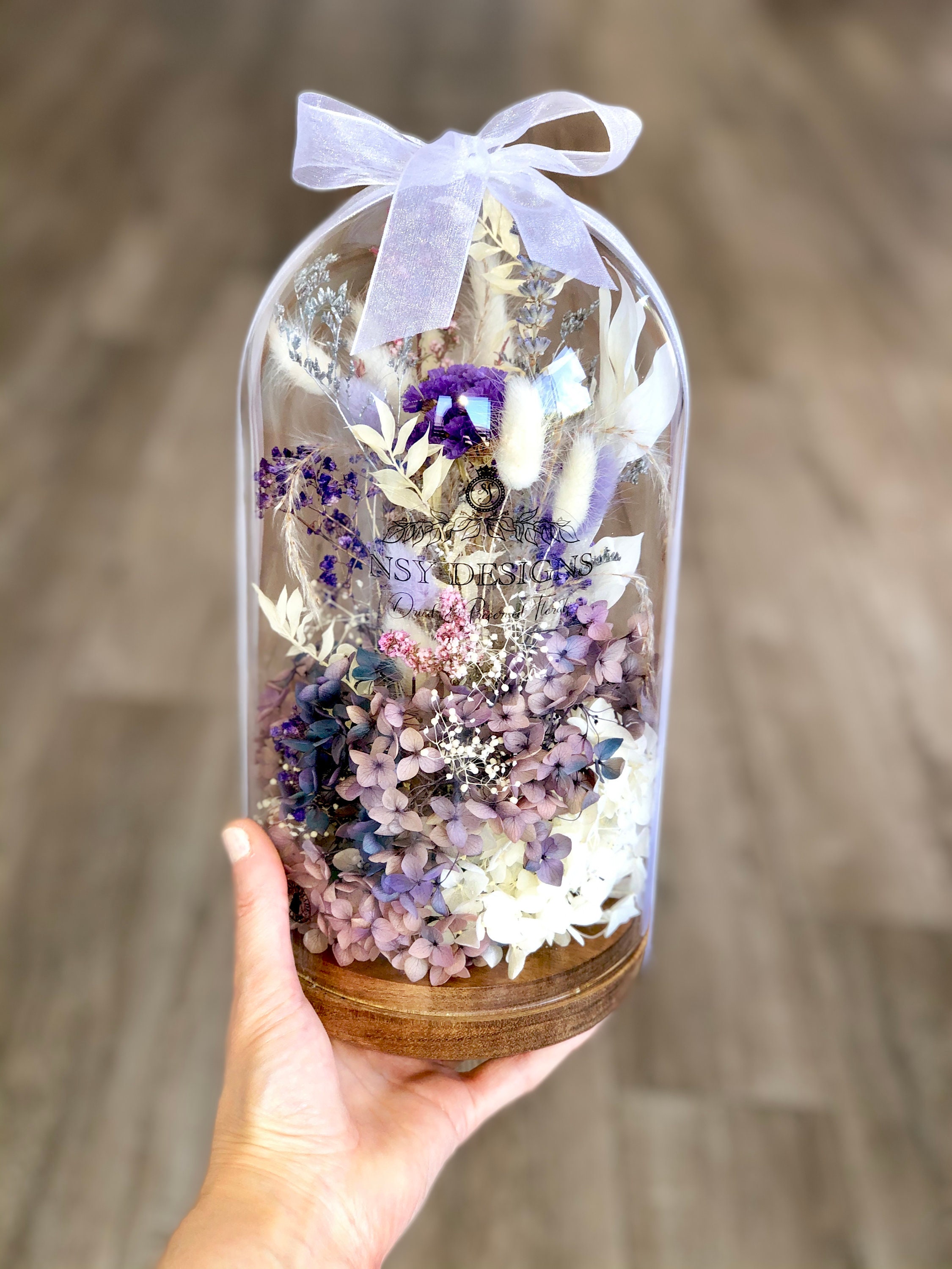 Large Purple Preserved Dried Flowers in Glass Dome Etsy Australia